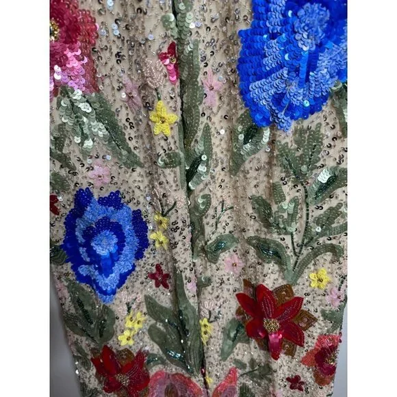 Mac Duggal 5475 Floral Embellished Spaghetti Strap Gown Size 0 NWT Nude Multi - Picture 10 of 12